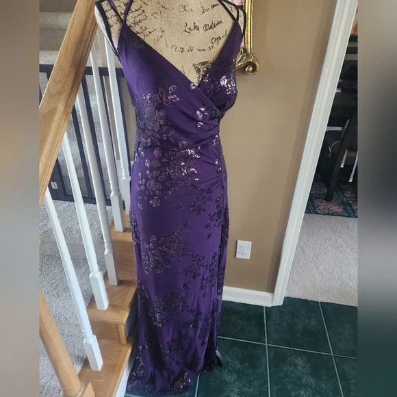 NWT Purple Speechless Long Dress with Cross Straps and Sequins Size 14W - Picture 1 of 5